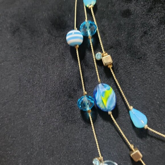 Womens Fashion Three Strands Charm Necklace Turquoise Gemstone w/ Lobster Clasp - Picture 4 of 6